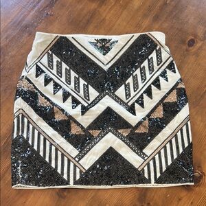 Express Black and Cream Sequin Mini Skirt